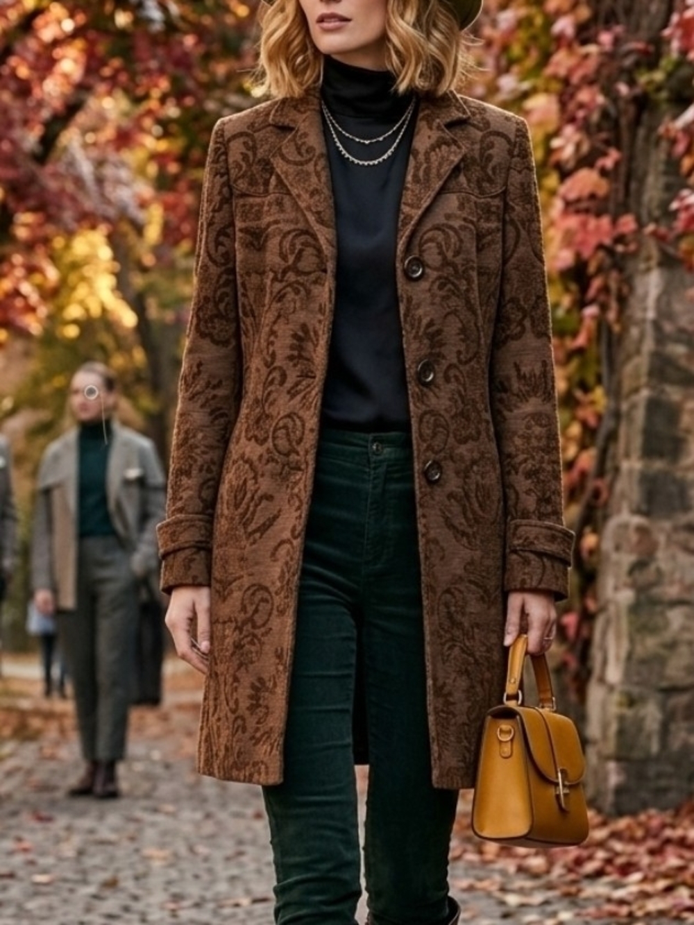 Vintage Giacca Gallery Paisley Brocade Tapquard Mid-Length Coat